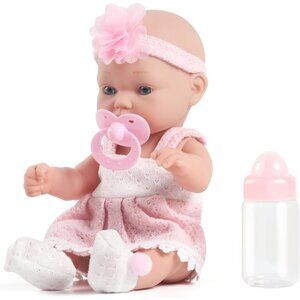 12 Inch Baby Doll with Clothes Headband Pacifier and Feeding Bottle for Kids